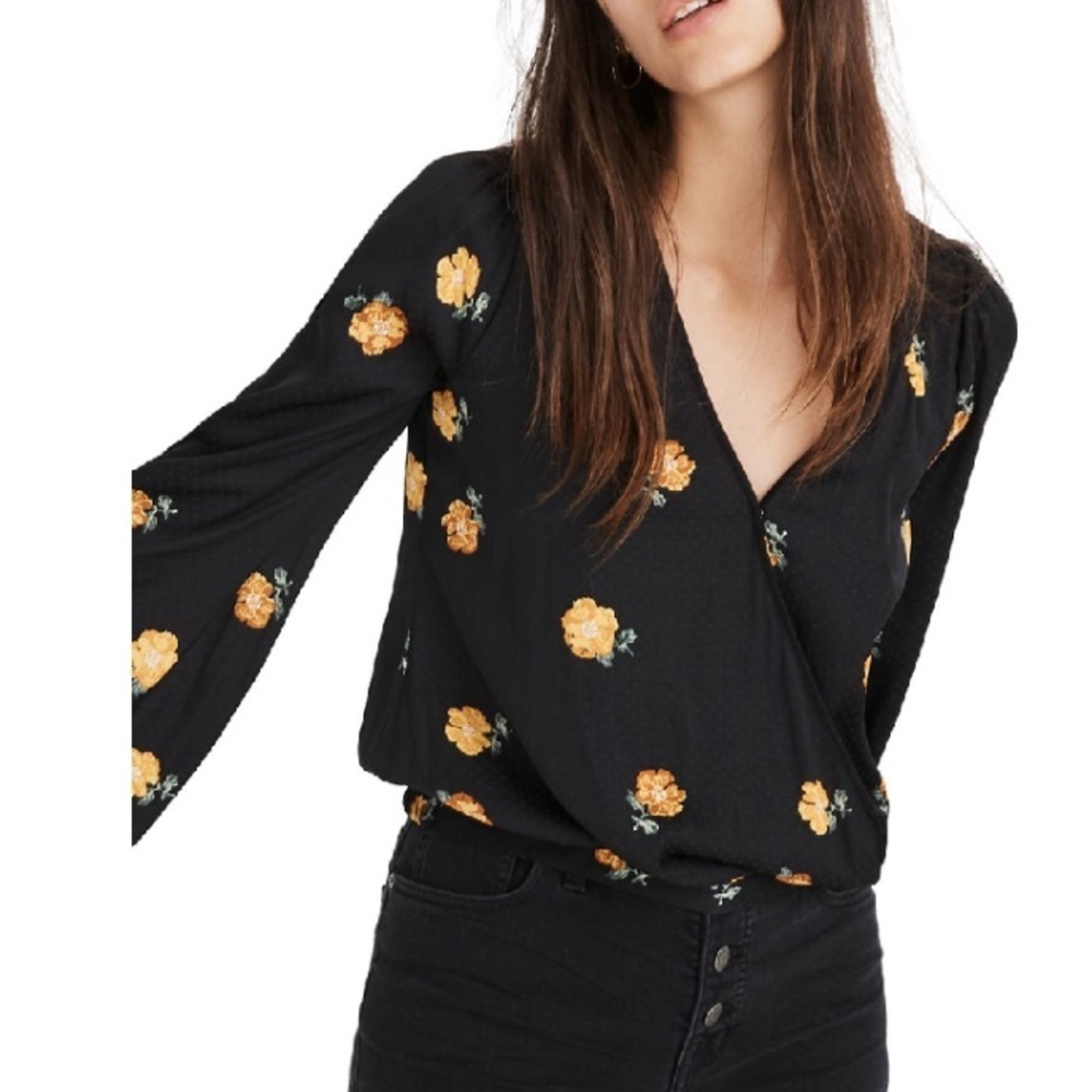 Madewell Bubble-Sleeve Wrap Top In Floating Floral